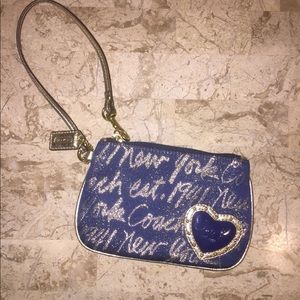 COACH Navy blue and gold heart wristlet
